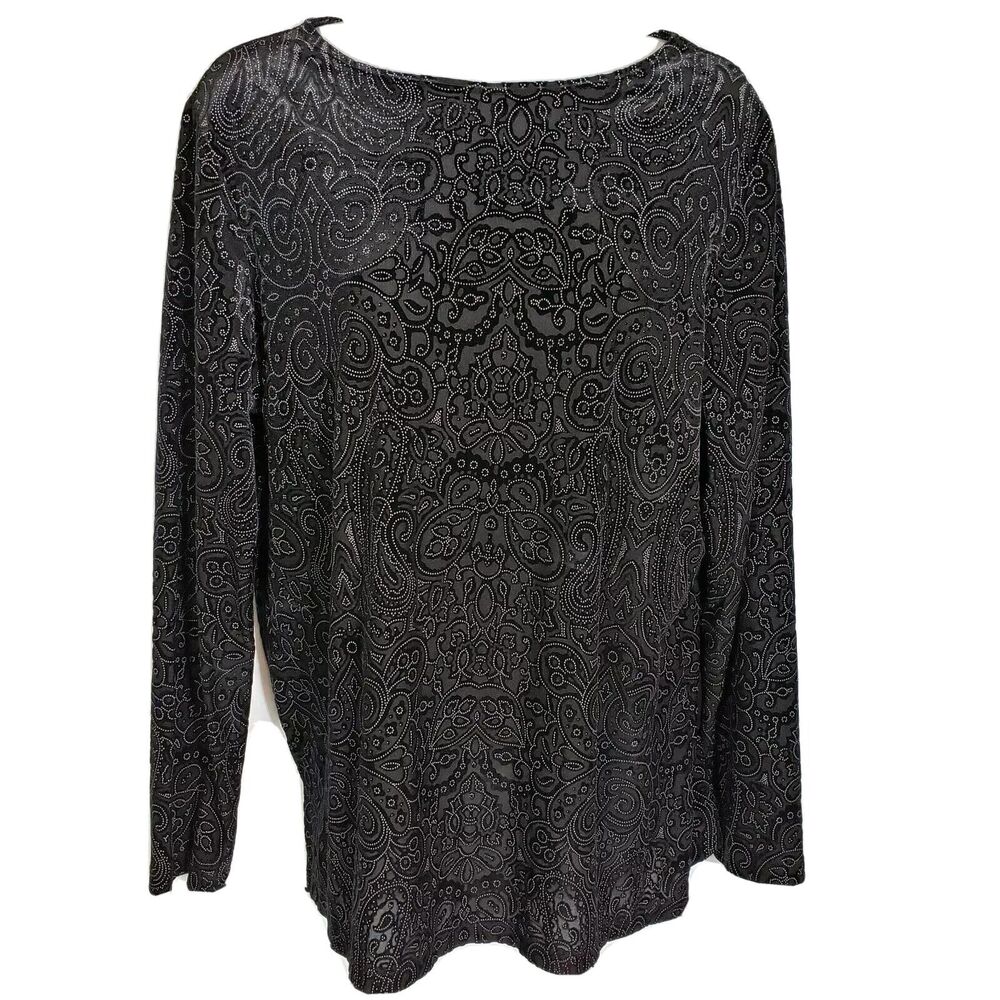 Dialogue QVC Womens Top Size M Medium Textured Blouse Black Semi Sheer Paisley